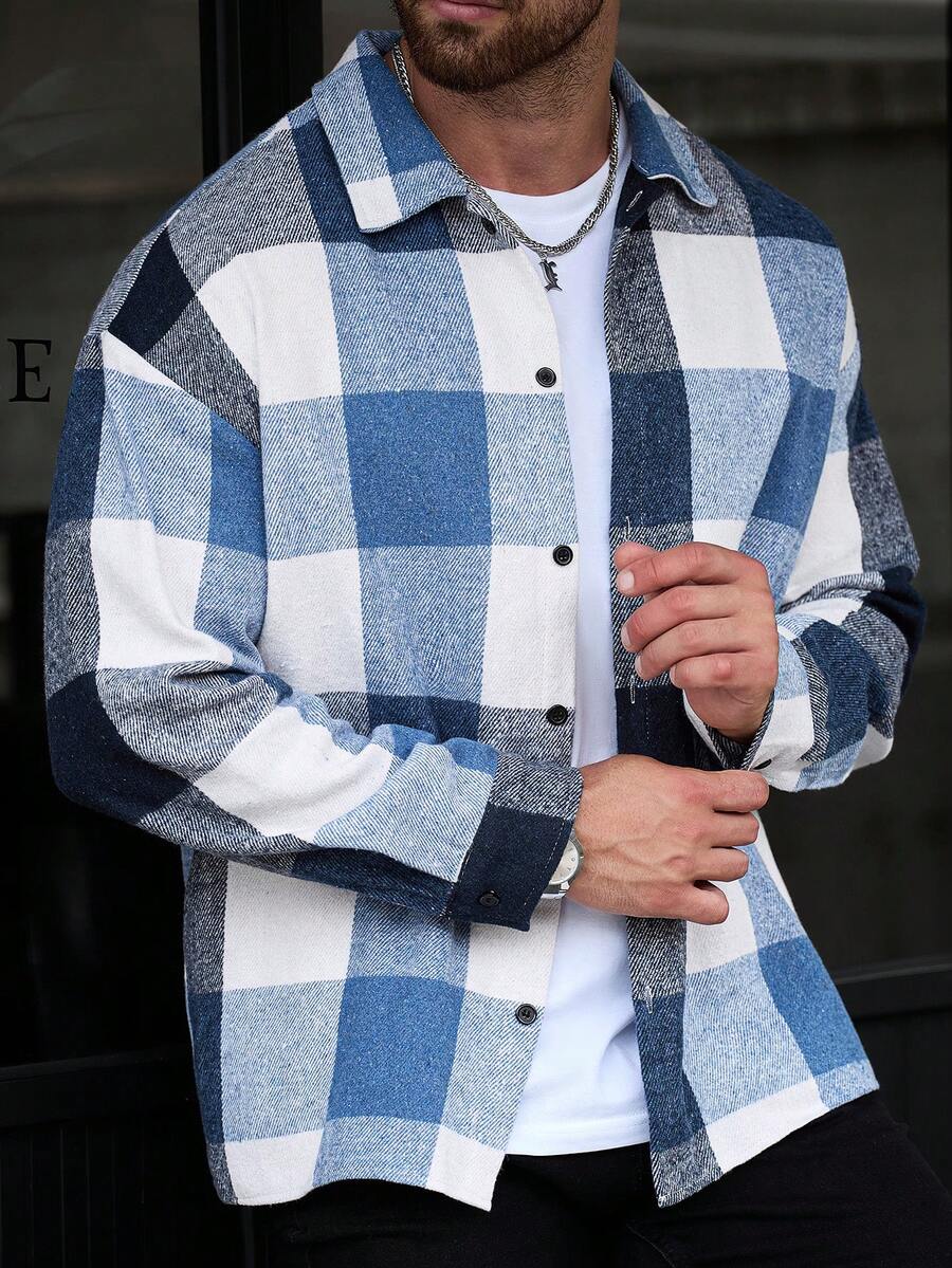 Manfinity Homme Men's Plaid Single-Breasted Casual Versatile Everyday Travel Shirt - Multicolor - View 1