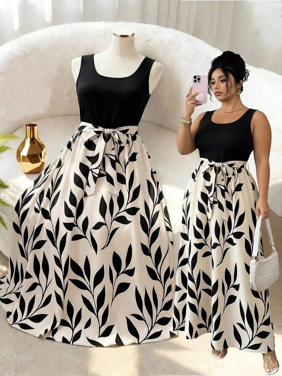 GlowEve CURVE Plus Size Patchwork Print Dress - Multicolor - View 1