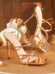 CUCCOO TILAWA Women's Fashion Sexy Electroplated Decor High Heel Sandals, Suitable For Outdoor Activities And Parties, Spring/Summer Shoes, Spring Break Easter Ball High Heels - Champagne - View 1