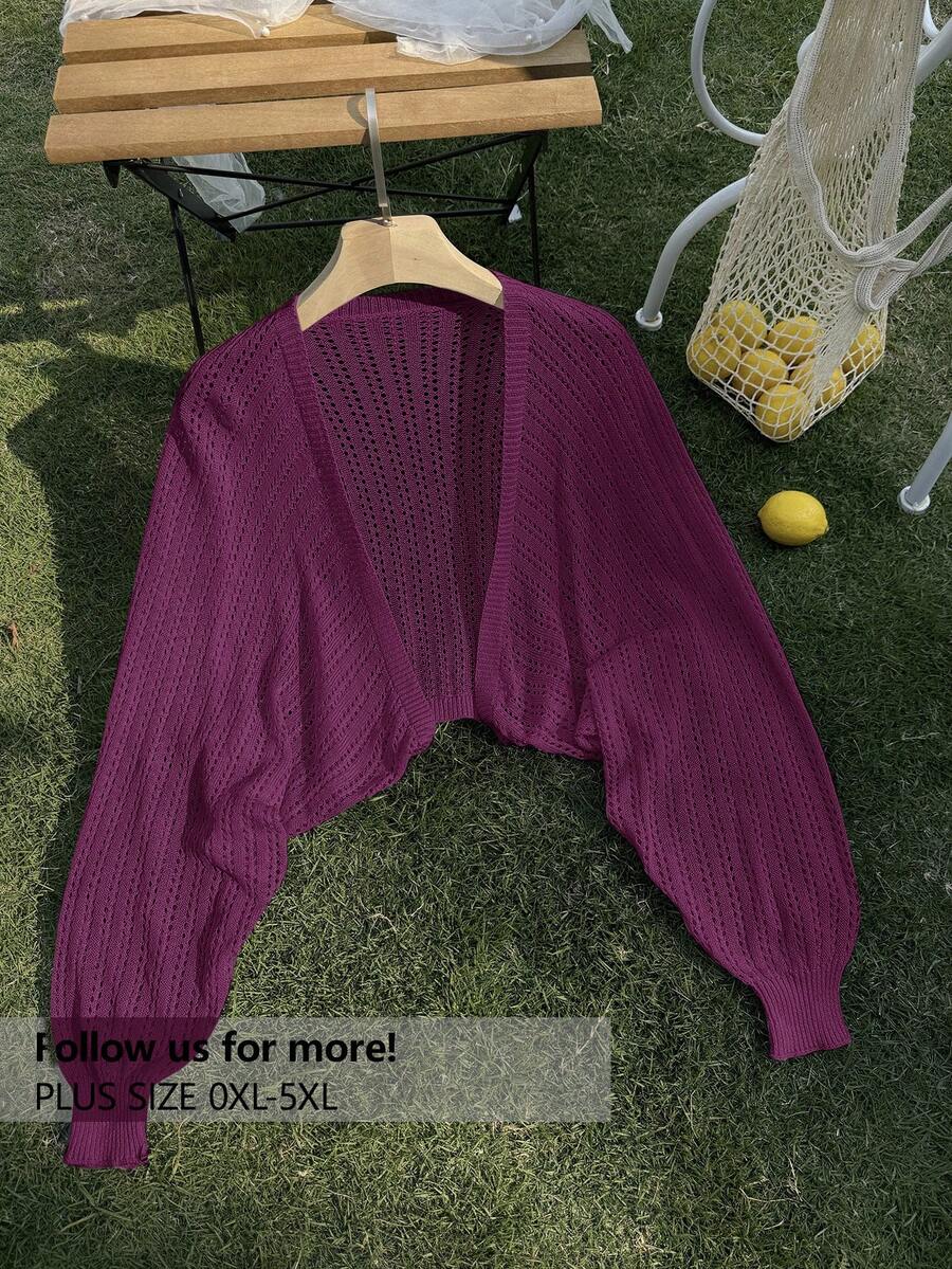 SHEIN Privé 大尺碼女款素色休閒百搭日常開襟衫 - 中紫紅色 - 查看 1