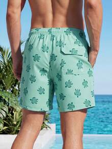 Manfinity VDAYZ Men's Turtle Print Beach Shorts, Holiday - Mint Green - View 2