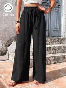 SHEIN Glamour 極簡純色休閒日常通勤女款長褲 - 黑色 - 查看 3