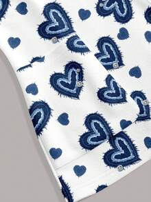 PopScrub Women's Uniform Top, Denim Effect Heart Print Pattern, Suitable For Pet Hospital - Multicolor - View 4