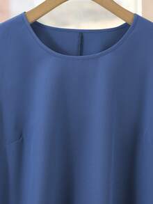 Modelyn Plus Size Long Sleeve Solid Color Shirt & Loose Print Pants 2pcs Set For Women Fall - Blue - View 7