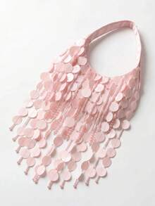 MUSERA 女士時尚簡約優雅奢華手工串珠亮片流蘇手提包，晚宴包，適用於雞尾酒會、派對、舞會、夜店、約會、生日、夜晚、約會之夜、宴會、婚禮 - 粉色 - 查看 4