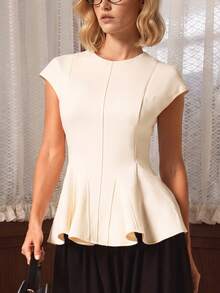 COSMINA Women's Summer Elegant Solid Color Waist-Cinching Tank Top Work Office Dinner Party Off-White - Apricot - View 3