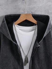 SHEIN 青少年男孩純色連帽拉鍊休閒日常穿著運動衫 - 深灰色 - 查看 3