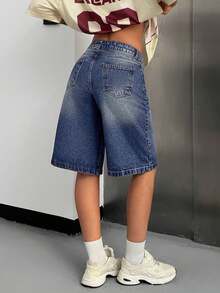 EURMUSE Lässige, Washed wirkende, weite Denim Shorts - Mittele Waschung - Übersicht 2