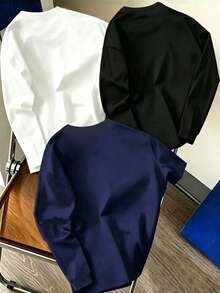 (3件組) 男士青少年時尚極簡日常義大利紐約King字母標語圖案印花基礎長袖T恤 - 彩色 - 查看 2