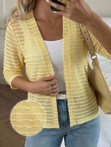 SHEIN LUNE Plus Size Summer Casual Solid Color Textured Jacket Office Going Out Tops Utumn Outfit For Women - Yellow - View 1