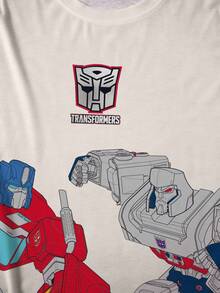 Transformers X SHEIN 男士夏季休閒卡通印花T恤 - 白色 - 查看 3