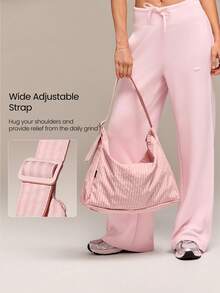 GLOWMODE Bolso de hombro de 17L no ajustable con textura resistente al agua para otoño e invierno - Cuadros rosas - Ver 5