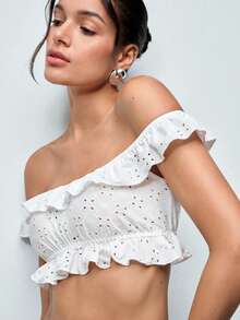 Softvol 2pcs Women White Cropped Top And Shorts Pajama Set, Sleepwear Loungewear - White - View 8