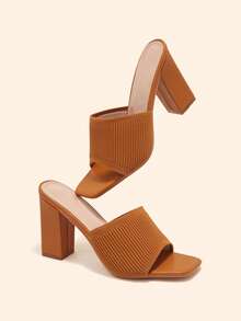 CUCCOO BASICS CUCCOO Minimalist Commuter Versatile Open Toe Mule High Heel Sandals For Christmas - Red Brown 2 - View 3