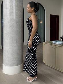 leahseptember Black & White Polka Dot Sexy Casual Backless Sleeveless Women's Spaghetti Strap Dress, Spring & Summer Elegant - Black and White - View 6