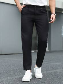 Manfinity Homme Men's Solid Color Casual Business Suit Pants, Suitable For Daily Commute, Relaxed Work Environment Or Semi-Formal Occasions, Also An Ideal Gift For Boyfriend And Husband - Black - View 4