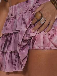 MUSERA Printed Chiffon Ruffle Bloomer Shorts Only Summer Holiday Vacation Beach Ibiza Cute Festival Elegant Cherry Moon - Mauve Purple - View 6