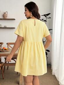 Enliva Plus Size Women's Spring/Summer Fashion Casual Loose Comfortable Refreshing Daily Versatile Slimming Yellow Short Sleeve Shirt Dress, Vacation - Yellow - View 2