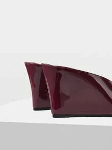 Mnmlis Ladies Small Square Toe Fashion Elegant Wedge Heel Thick Heel High Heel Open Toe Sandals - Burgundy - View 5