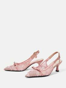 CUCCOO HITCHD Sepatu Hak Kasual Wanita Ujung Lancip Sederhana dengan Hiasan Mutiara Imitasi untuk Natal - Berwarna merah muda - View 3