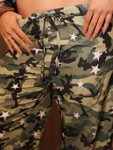 Hariany Almeida Women Star Camouflage Print Wide Leg Pants Vacation - Khaki - View 5