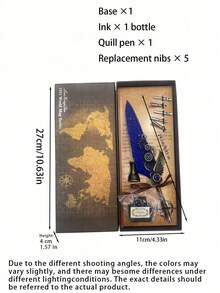1pc Jubaboz Calligraphy Brush With A Stand And Replaceable Nibs, Feather Pen, Ink, Vintage Dip Pen With Mechanical Gears, Suitable For Office Use - multicolor - View 3