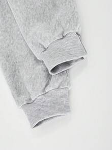 1件女童淺灰色時尚休閒連帽拉鍊寬鬆印花運動衫與高腰刷毛抓絨連身褲，適合室內/戶外運動、學校、街頭及任何場合，春/秋/冬 - 灰色 - 查看 8