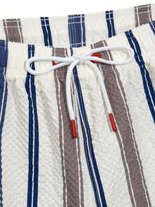 Manfinity KASUA Men's Striped Drawstring Waist Pocket Beach Shorts, Holiday - Blue - View 5