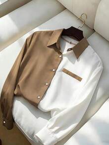 GlowEve Women's Early Autumn Casual Versatile Patchwork Long Sleeve Shirt - White - View 1
