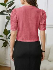 SHEIN Clasi 女款短款花瓣袖開襟短版優雅輕量夾克 - 西瓜粉 - 查看 2