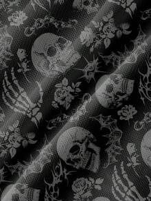 ROMWE Grunge Punk 暗黑龐克骷髏森系性感透視網紗長袖女款上衣 - 黑色 - 查看 3