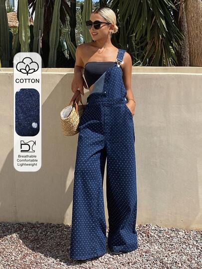Livesso Summer Autumn Blue Casual Vacation Straight Leg Long Pants Street Outdoor Women's Denim Overalls