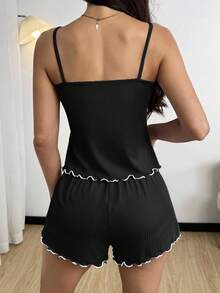 SHEIN Đồ ngủ INS Minimalist màu tím có gân dành cho nữ, phù hợp mặc thường ngày và mặc ngủ - màu đen - Xem 2