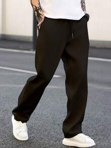 Manfinity Homme Pantalones rectos casuales y sencillos con bolsillos en diagonal para hombre, para el otoño - Negro - Ver 3