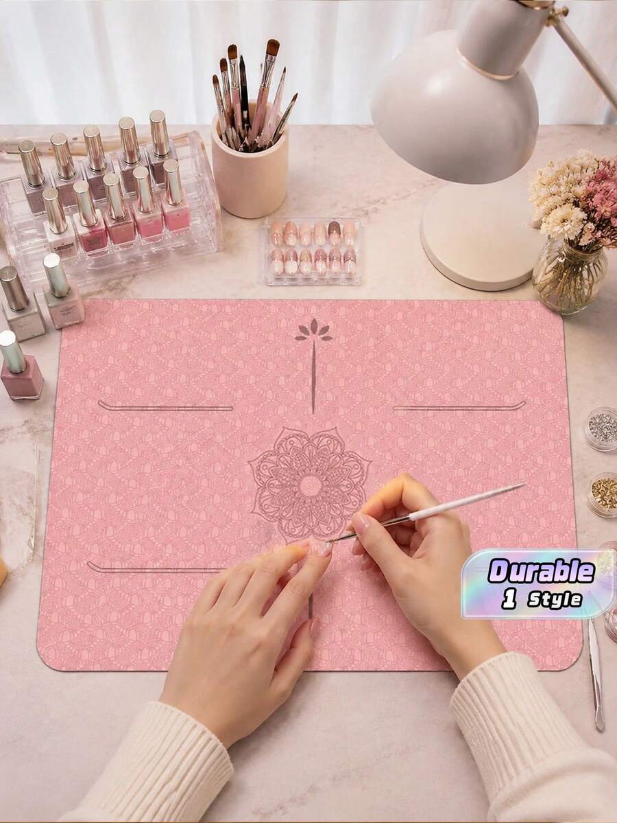 Light Pink Nail Art Table Mat, Made Of Waterproof And Soft PU Leather, Designed For Studio Tabletops And Foldable Nail Art Armrests. Ideal For Nail Artists In Salons And For Home Use. - Pink 1 - View 1