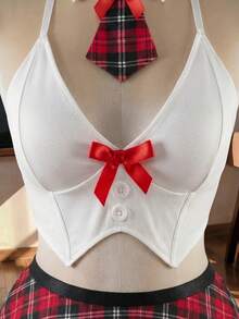Fantasy Costume Fantasy Costume Set Pakaian Dalam Seksi 5 Potong untuk Mahasiswi Ukuran Plus - Red and White - View 6