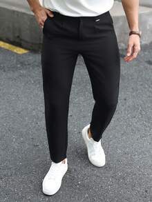 Manfinity Homme Men's Solid Color Casual Business Suit Pants, Suitable For Daily Commute, Relaxed Work Environment Or Semi-Formal Occasions, Also An Ideal Gift For Boyfriend And Husband - Black - View 1