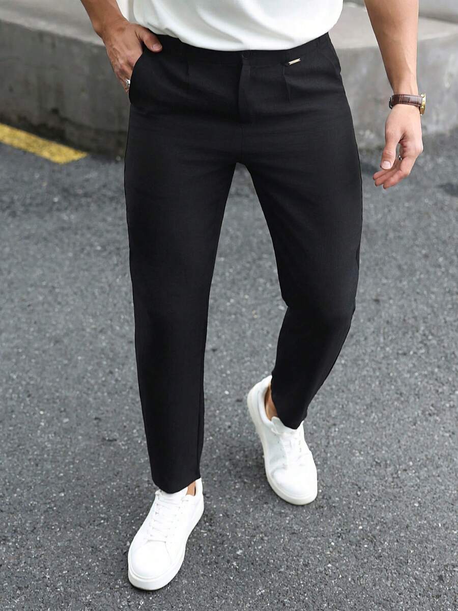 Manfinity Homme Men's Solid Color Casual Business Suit Pants, Suitable For Daily Commute, Relaxed Work Environment Or Semi-Formal Occasions, Also An Ideal Gift For Boyfriend And Husband - Black - View 1