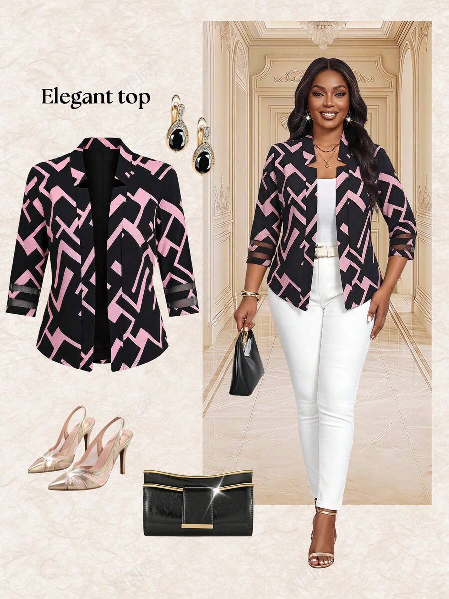 SHEIN Lady Blazer élégant de printemps et d'été pour le bureau, à manches trois-quarts, tricoté, de grande taille, vêtements professionnels pour femmes, tenues d'été, vestes de printemps pour femmes, vestes d'été pour femmes, tenues de bureau pour femmes, tenues de bureau pour femmes, chemisiers de soirée, tenues de bureau pour femmes, tenues professionnelles pour femmes, tenues de bureau pour femmes, tenues de bureau pour femmes de grande taille, blazer élégant et à la mode en maille et patchwork pour l'automne/l'hiver, blazer d'été pour femmes, blazer avec manches en maille, blazer à imprimé géométrique, blazer décontracté pour femmes, blazers d'été pour femmes, ensemble de blazers, blazer en tissu de maille, chemisier pour femmes, tenues décontracté modernes pour femmes, dernières tenues pour femmes, costumes pour femmes, tenues décontracté pour femmes, blazers pour femmes, ensembles de blazers d'été pour femmes, vestes modernes pour femmes - Noir - Voir 1