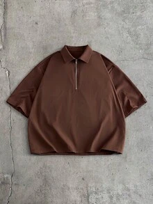 AXEPEAK 男士夏季休閒純色襯衫與長褲套裝 度假深棕色 - 棕色 - 查看 3