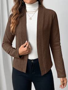 EMERY ROSE Women's Autumn/Winter Knit Long Sleeve Short Cardigan Teachers' Day Office Coffee Brown Casual - Brown - View 5