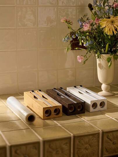 Cirelle 1Pc Bamboo Kitchen Plastic Wrap Cutter, Kitchen Plastic Wrap Cutter For 1.9in Diameter 11.81in Length Roll Aluminum Foil And Plastic Wrap, Aluminum Foil Storage Box, Aluminum Foil Wax Paper, Baking Parchment Paper, Wax Paper