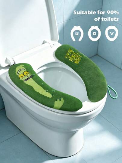 Rick and Morty X SHEIN Green Cucumber Plush Warm Toilet Seat, Household General Toilet Seat, Thickened Skin-Friendly And Non-Slip Toilet Seat Seat, Easy To Install Washable Bathroom Toilet Seat