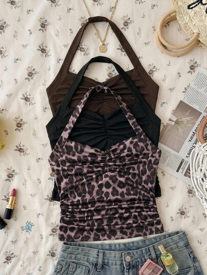 SHEIN Áo hai dây nữ teen họa tiết sóng dễ thương thoải mái có nơ, thời trang xuân hè, phù hợp đi chơi và tụ tập