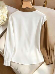 GlowEve Women's Early Autumn Casual Versatile Patchwork Long Sleeve Shirt - White - View 2
