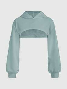SHEIN Girlism Tween女孩休閒日常短版紋理長袖秋季衛衣 - 薄荷綠 - 查看 6