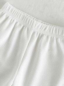 SHEIN Vintaside Kids 男嬰夏季領口短袖簡約休閒套裝，搭配百搭時尚白色短褲，適合日常休閒、公園散步或旅行度假 - 黃色 - 查看 6