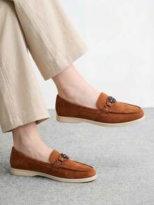 CUCCOO BIZCHIC Fashion Women Comfortable Casual Round Toe Flat Bottom Vacation Loafers Brown Slip-On Flat Bottom Sleeve Knitted Spring And Autumn Women's Shoes - Brown - View 1