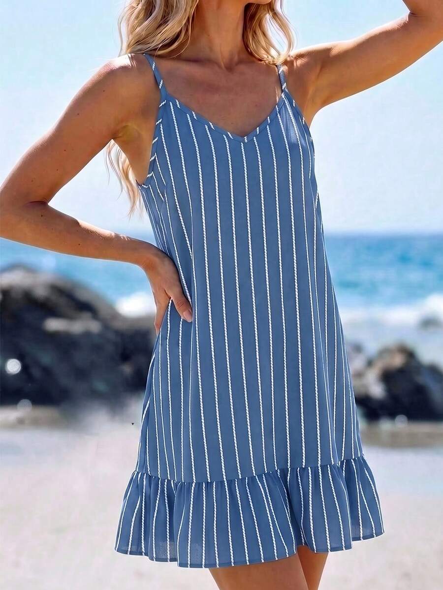 Sylviya Women's Printed Mini Ruffle Hem Cami Dress - Blue - View 1