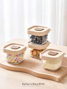 Cozy Pixies 1 Pack Of High Borosilicate Can Be Cooked Baby Food Supplement Bowl, With Scale Baby Sealed Jar Storage Box Glass Fresh-Keeping Box Complementary Food Box 120ml - Beige - View 1
